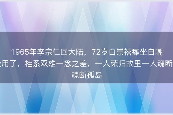 1965年李宗仁回大陆,72岁白崇禧瘫坐自嘲我没用了,桂系双雄一念之差,一人荣归故里一人魂断孤岛