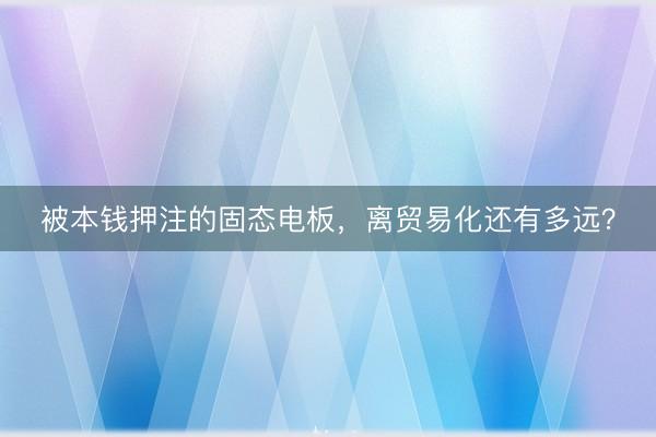 被本钱押注的固态电板，离贸易化还有多远？