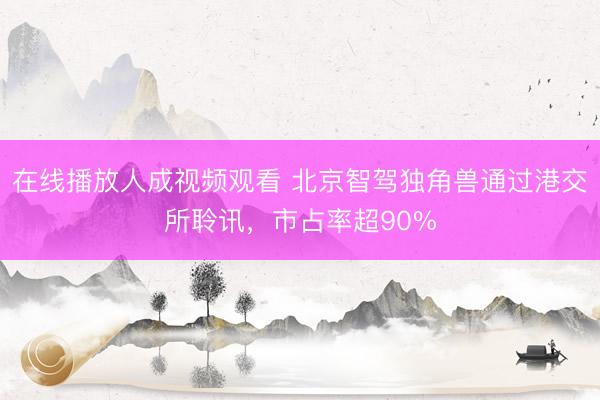 在线播放人成视频观看 北京智驾独角兽通过港交所聆讯，市占率超90%