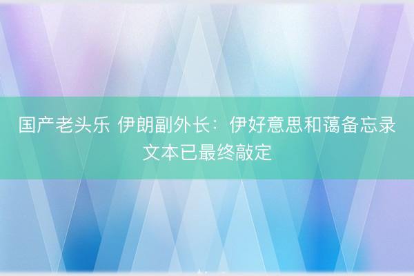 国产老头乐 伊朗副外长：伊好意思和蔼备忘录文本已最终敲定