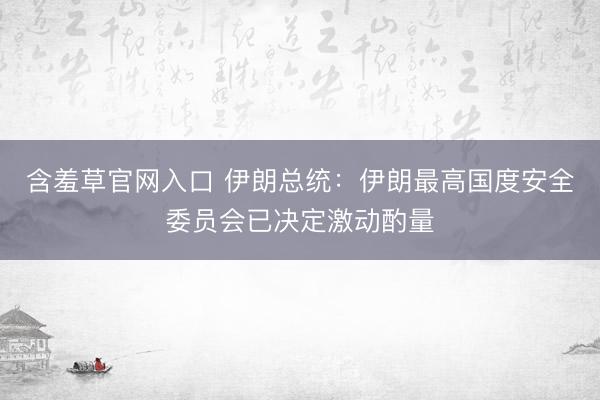 含羞草官网入口 伊朗总统：伊朗最高国度安全委员会已决定激动酌量