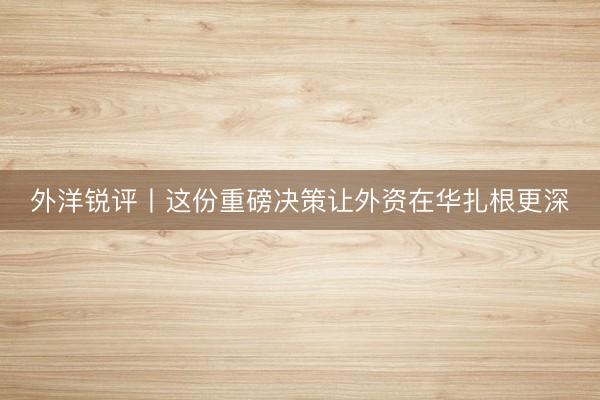 外洋锐评丨这份重磅决策让外资在华扎根更深